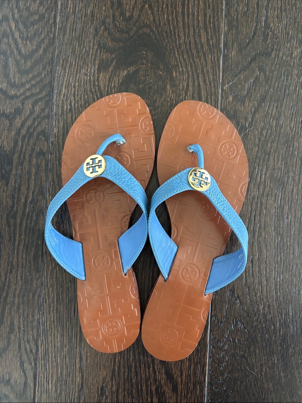 Tory Burch Sky Blue Leather Flip Flops